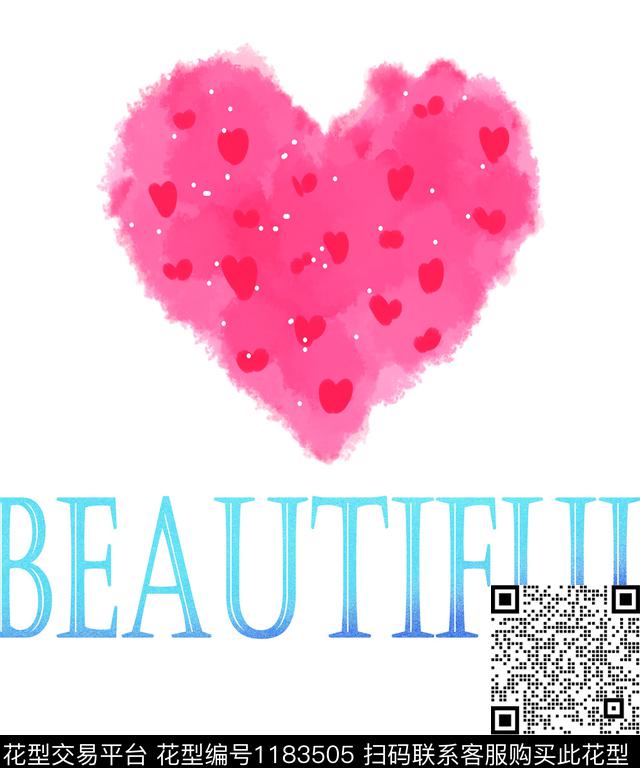 字母水彩大红心T恤花卉数码印花华亿平台下载（图片编号: 1183505） - 瓦栏（Walan）
