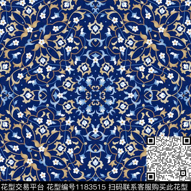 古典花纹民族风手绘花卉数码印花华亿平台下载（图片编号: 1183515） - 瓦栏（Walan）