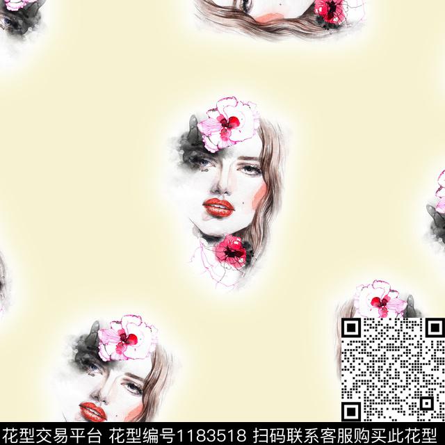人物手绘花卉趣味数码印花华亿平台下载（图片编号: 1183518） - 瓦栏（Walan）