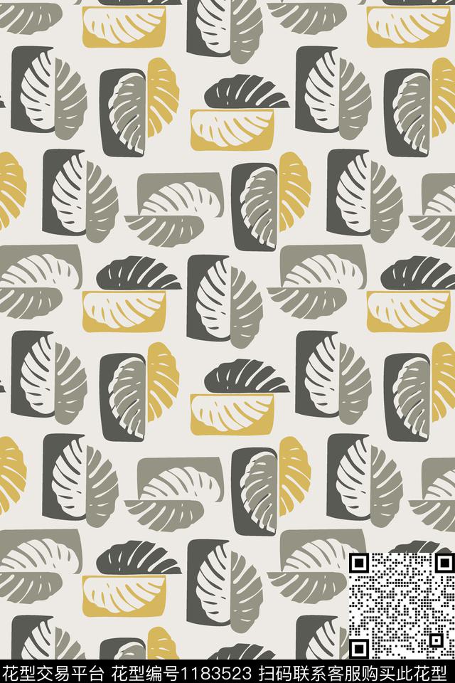 几何家纺绿植树叶传统印花华亿平台下载（图片编号: 1183523） - 瓦栏（Walan）