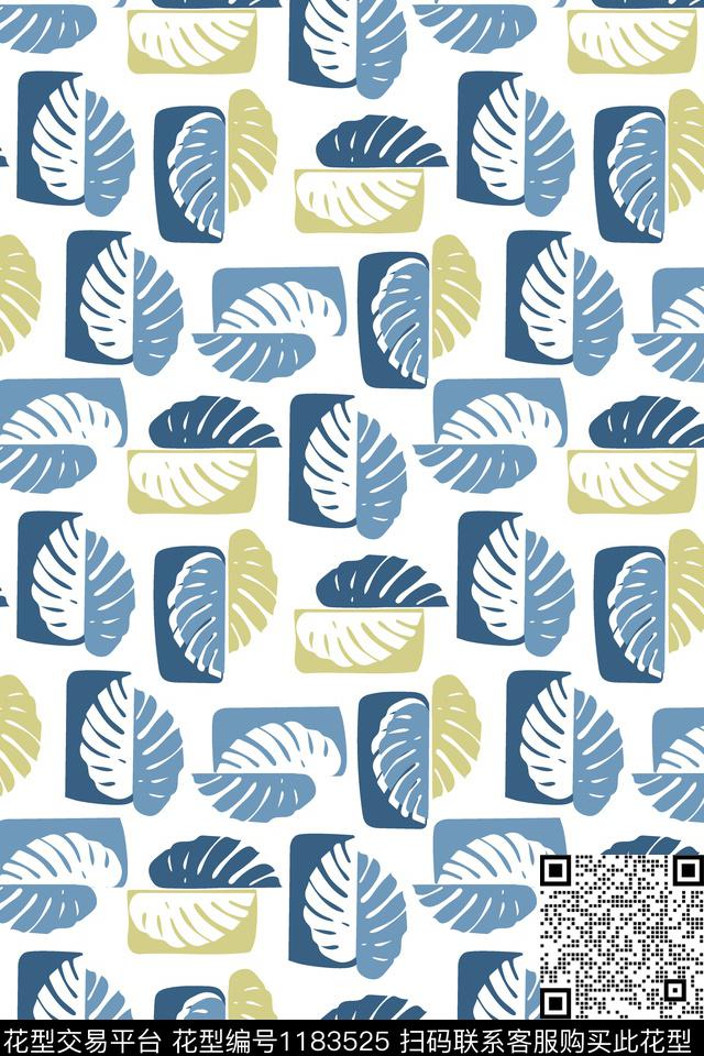 几何家纺绿植树叶传统印花华亿平台下载（图片编号: 1183525） - 瓦栏（Walan）