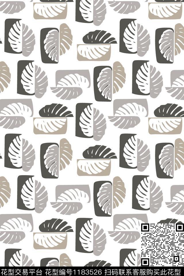 几何家纺绿植树叶传统印花华亿平台下载（图片编号: 1183526） - 瓦栏（Walan）