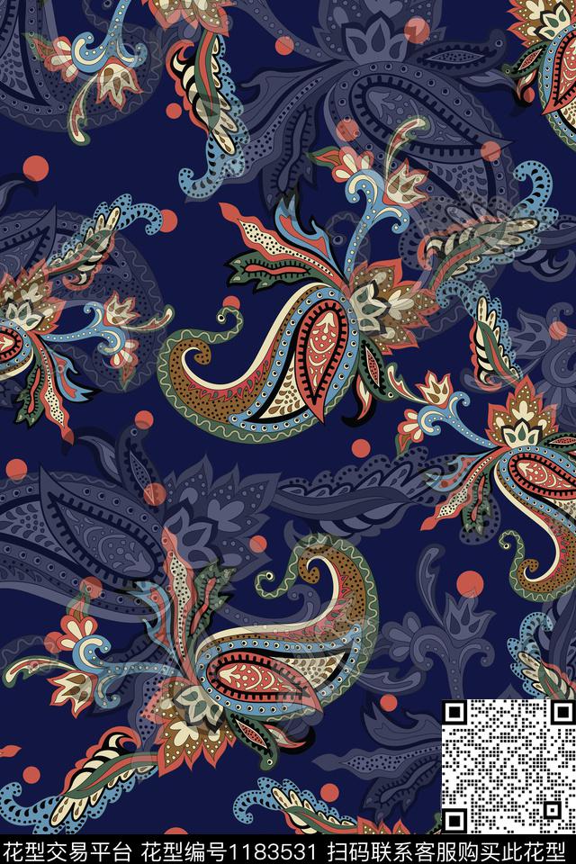 数码华亿平台大牌风佩斯利数码印花华亿平台下载（图片编号: 1183531） - 瓦栏（Walan）