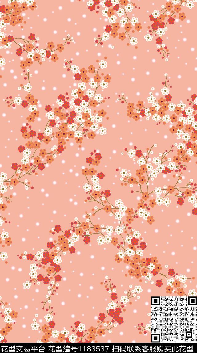 清爽底花卉手绘花卉数码印花华亿平台下载（图片编号: 1183537） - 瓦栏（Walan）