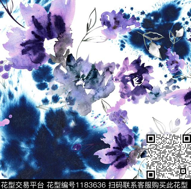 数码华亿平台扎染华亿平台抽象花卉数码印花华亿平台下载（图片编号: 1183636） - 瓦栏（Walan）