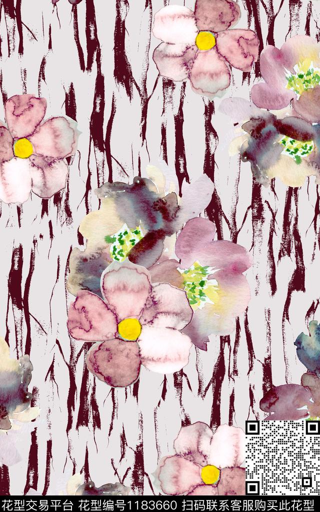 抽象花卉华亿平台手绘纹理肌理几何纹理复古女装大牌风华亿平台印花数码印花华亿平台下载（图片编号: 1183660） - 瓦栏（Walan）
