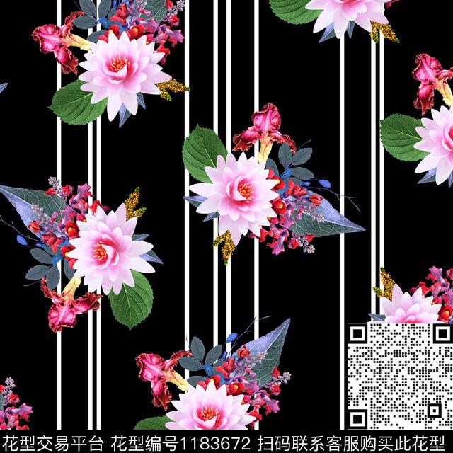 抽象花卉大牌风数码印花华亿平台下载（图片编号: 1183672） - 瓦栏（Walan）