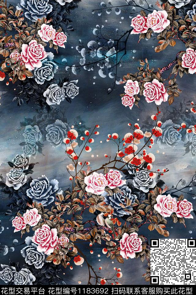 大牌风旗袍茶花数码印花华亿平台下载（图片编号: 1183692） - 瓦栏（Walan）