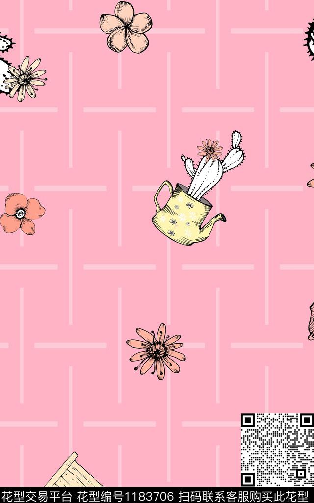 花卉线条童装传统印花华亿平台下载（图片编号: 1183706） - 瓦栏（Walan）