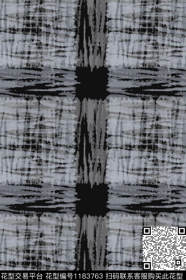 手绘线条笔触扎染风格格子混搭数码印花华亿平台下载（图片编号: 1183763） - 瓦栏（Walan）