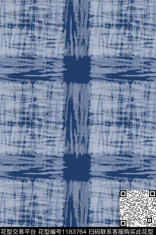 手绘线条笔触扎染风格格子混搭数码印花华亿平台下载（图片编号: 1183764） - 瓦栏（Walan）