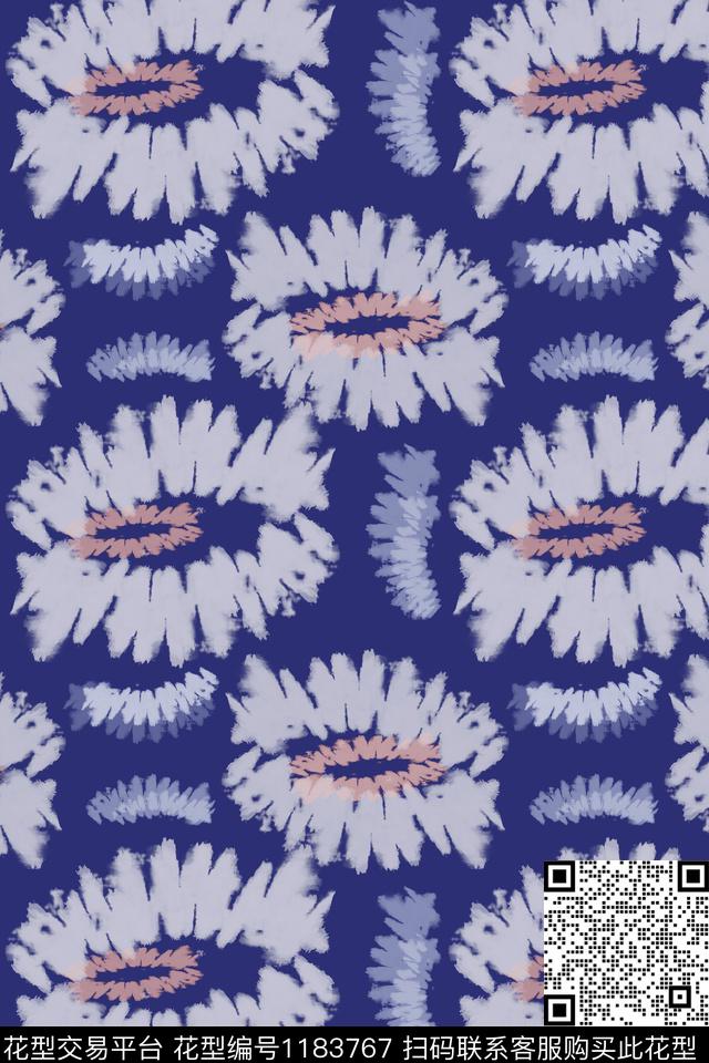 抽象抽象花卉扎染风格数码印花华亿平台下载（图片编号: 1183767） - 瓦栏（Walan）