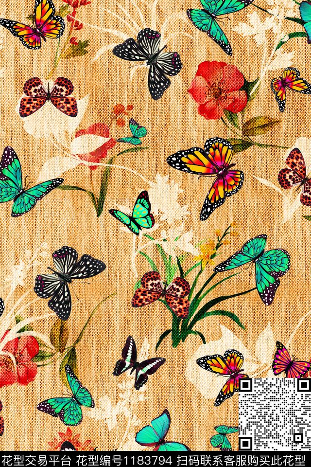 数码华亿平台抽象蝴蝶数码印花华亿平台下载（图片编号: 1183794） - 瓦栏（Walan）
