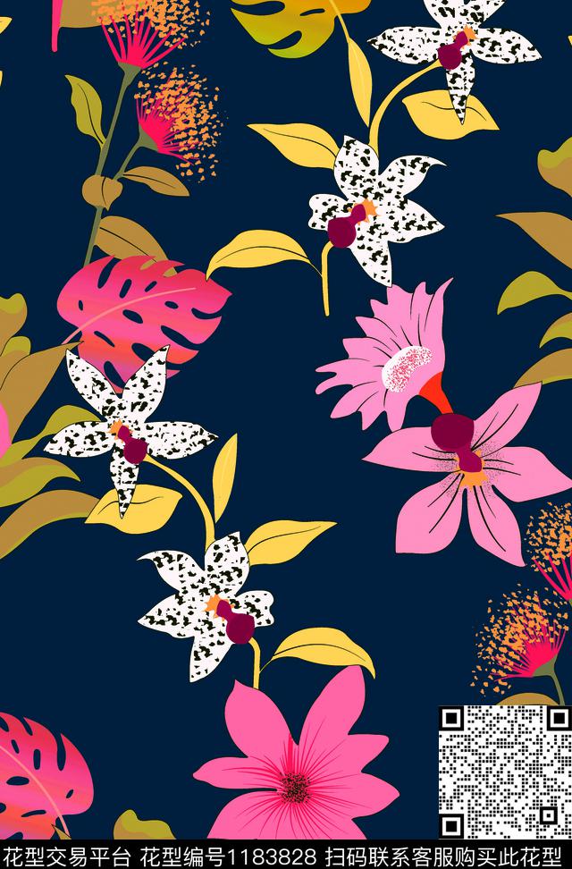 休闲数码华亿平台清爽底花卉传统印花华亿平台下载（图片编号: 1183828） - 瓦栏（Walan）