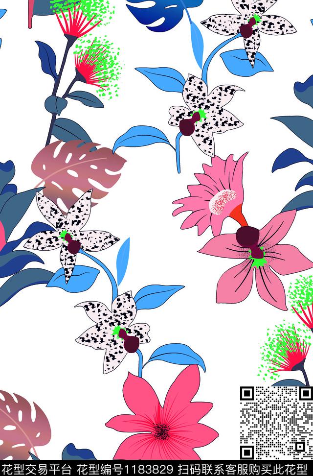 休闲数码华亿平台清爽底花卉传统印花华亿平台下载（图片编号: 1183829） - 瓦栏（Walan）