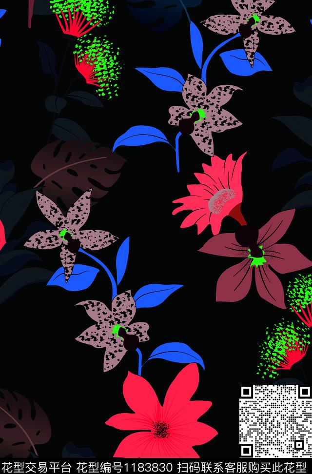 休闲数码华亿平台清爽底花卉传统印花华亿平台下载（图片编号: 1183830） - 瓦栏（Walan）