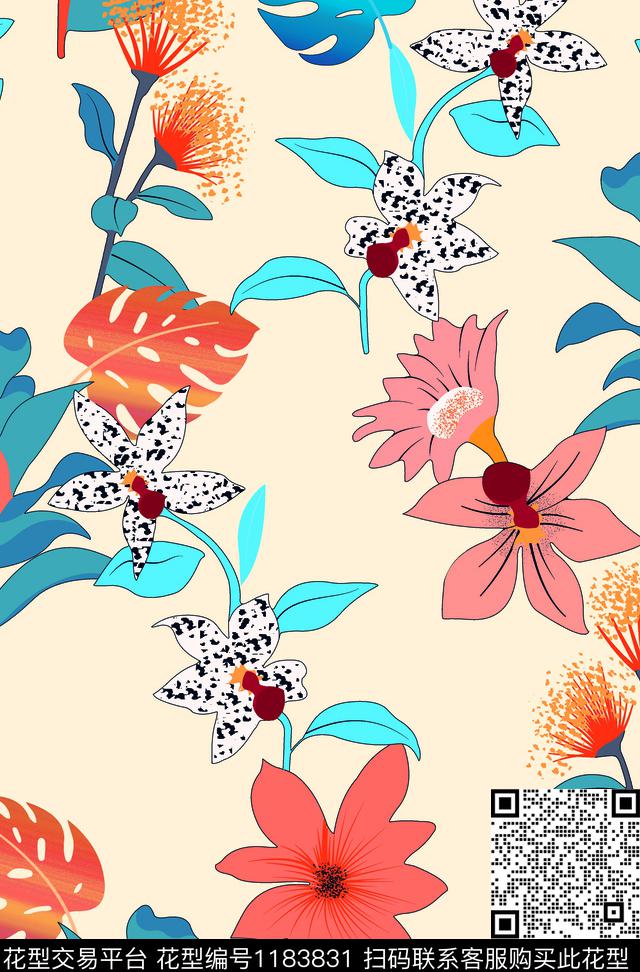 休闲数码华亿平台清爽底花卉传统印花华亿平台下载（图片编号: 1183831） - 瓦栏（Walan）