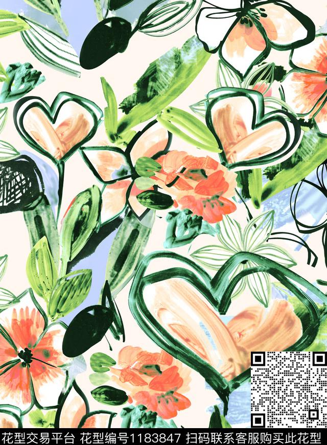 数码华亿平台涂鸦手绘数码印花华亿平台下载（图片编号: 1183847） - 瓦栏（Walan）