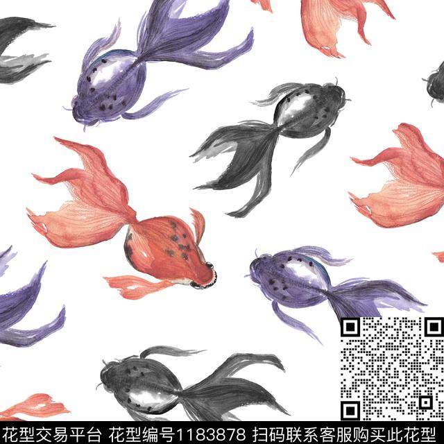 白底花动物清爽数码印花华亿平台下载（图片编号: 1183878） - 瓦栏（Walan）