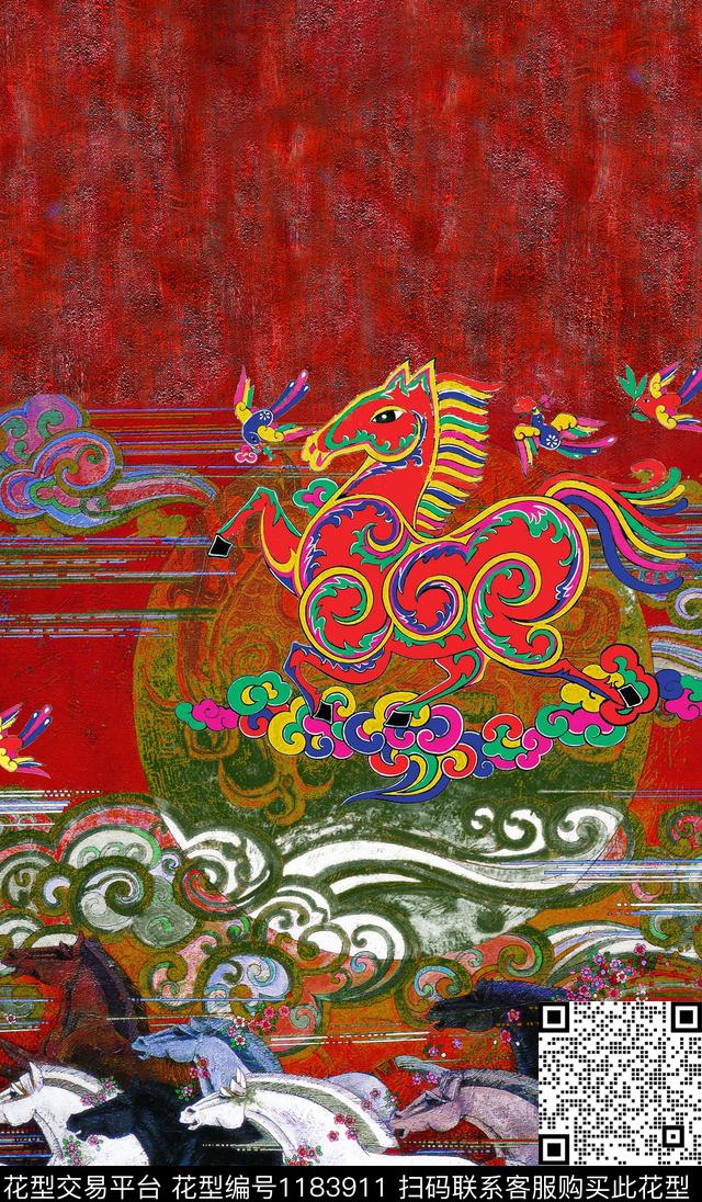 肌理马中国风数码印花华亿平台下载（图片编号: 1183911） - 瓦栏（Walan）