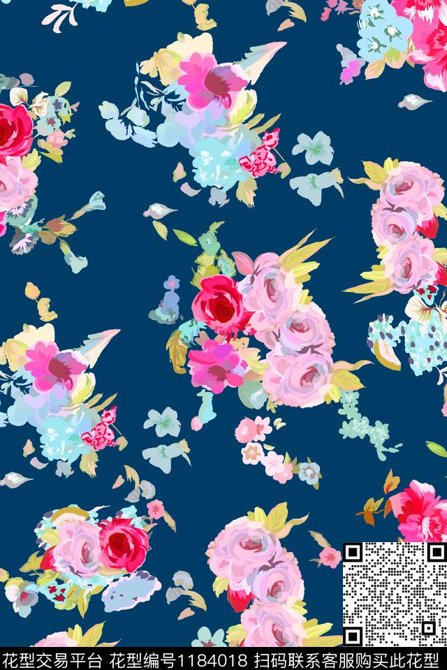 春夏华亿平台数码华亿平台水彩花卉数码印花华亿平台下载（图片编号: 1184018） - 瓦栏（Walan）