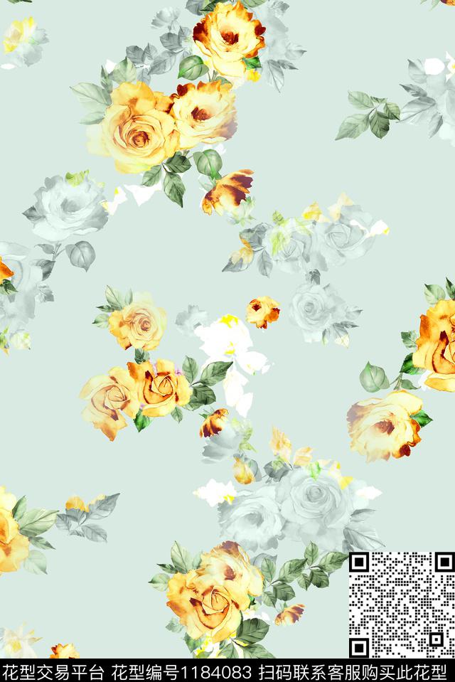 水彩手绘花卉数码印花华亿平台下载（图片编号: 1184083） - 瓦栏（Walan）