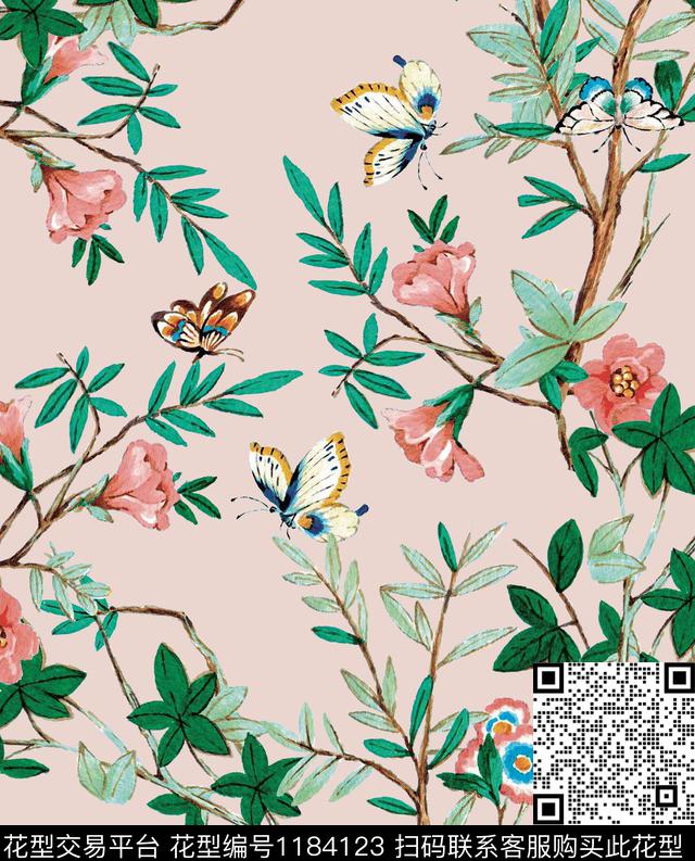 清爽底花卉植物春夏华亿平台数码印花华亿平台下载（图片编号: 1184123） - 瓦栏（Walan）