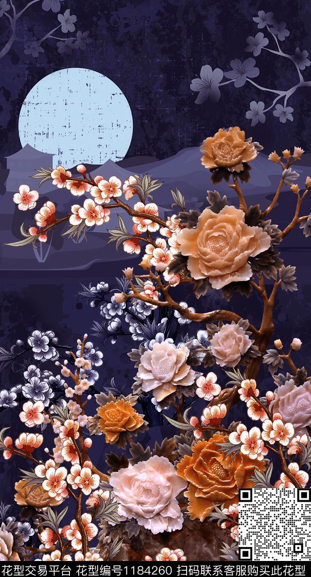 梅花大牌风旗袍数码印花华亿平台下载（图片编号: 1184260） - 瓦栏（Walan）