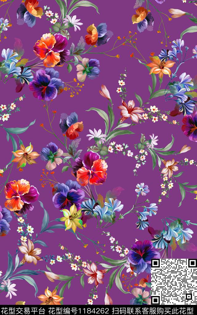 数码华亿平台几何花卉数码印花华亿平台下载（图片编号: 1184262） - 瓦栏（Walan）