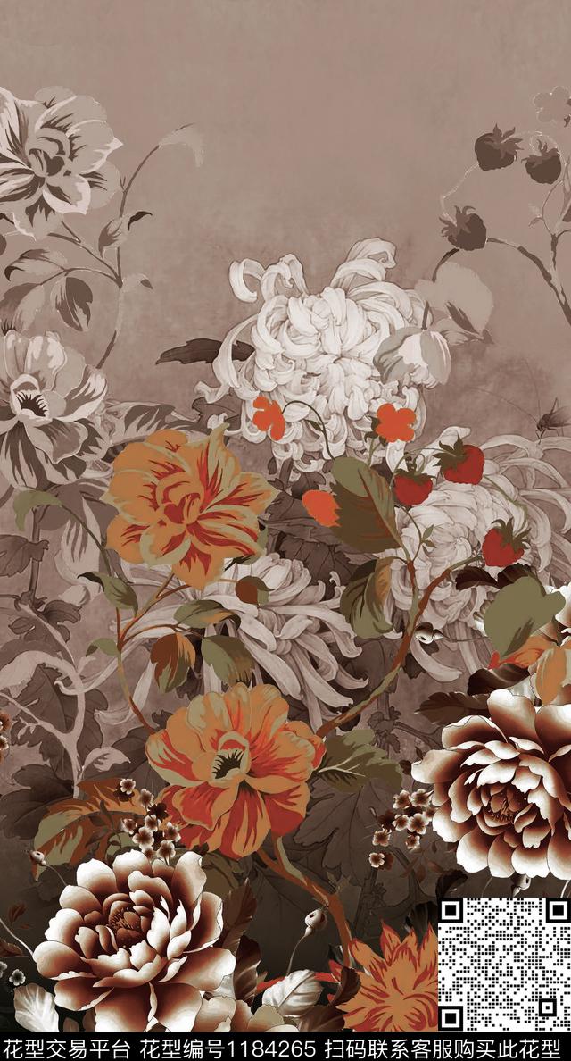 中国风定位花中老年华亿平台大花数码印花华亿平台下载（图片编号: 1184265） - 瓦栏（Walan）