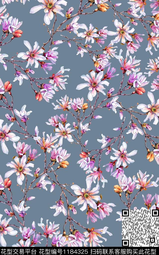 数码华亿平台花卉大牌风数码印花华亿平台下载（图片编号: 1184325） - 瓦栏（Walan）