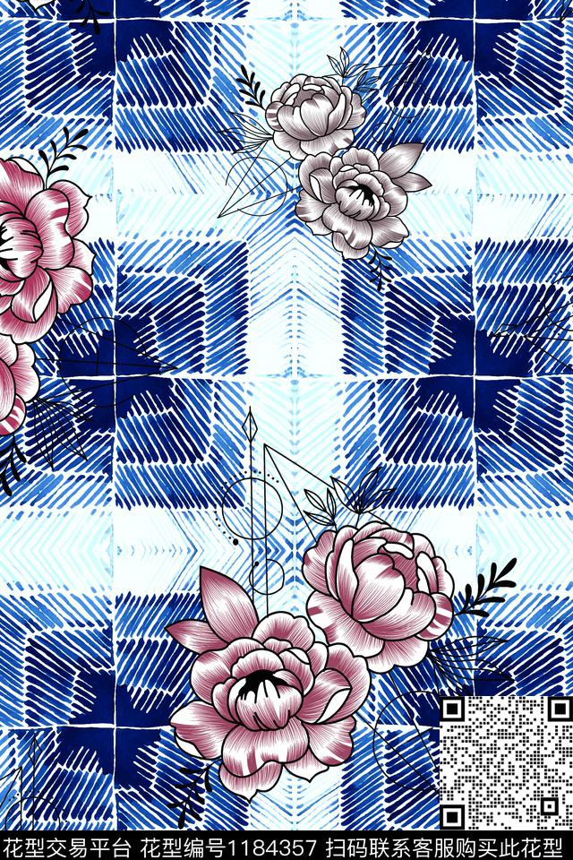 几何线条水墨风数码印花华亿平台下载（图片编号: 1184357） - 瓦栏（Walan）