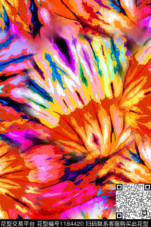 扎染华亿平台大牌风条纹数码印花华亿平台下载（图片编号: 1184420） - 瓦栏（Walan）