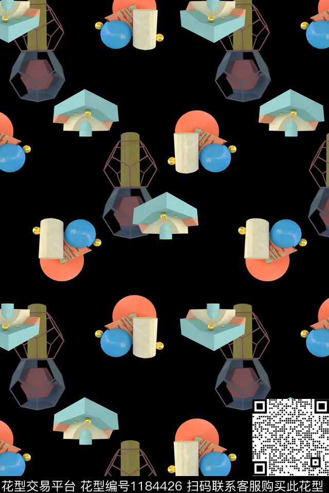 春夏华亿平台休闲几何数码印花华亿平台下载（图片编号: 1184426） - 瓦栏（Walan）