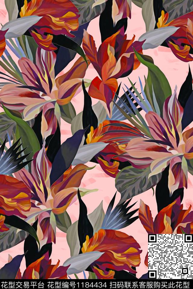 抽象花卉植物数码印花华亿平台下载（图片编号: 1184434） - 瓦栏（Walan）