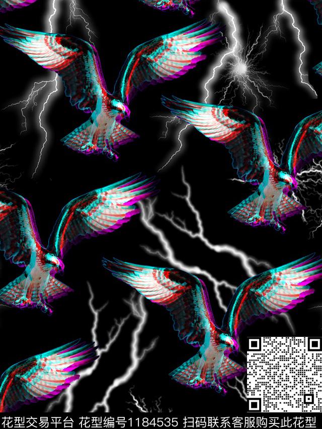 闪电肌理老鹰数码印花华亿平台下载（图片编号: 1184535） - 瓦栏（Walan）
