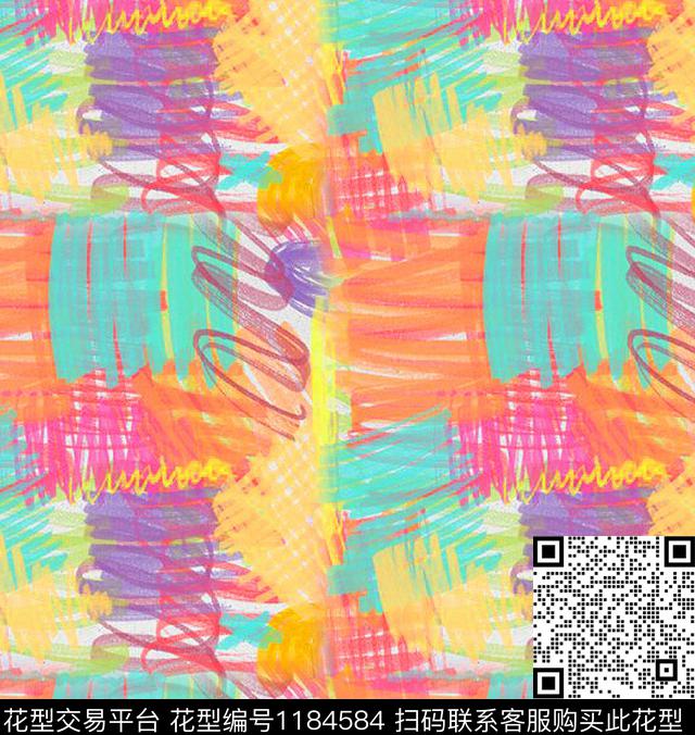 几何抽象笔触数码印花华亿平台下载（图片编号: 1184584） - 瓦栏（Walan）