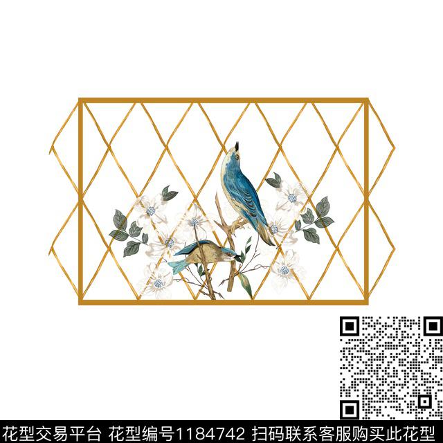 花鸟手绘花卉篱笆数码印花华亿平台下载（图片编号: 1184742） - 瓦栏（Walan）