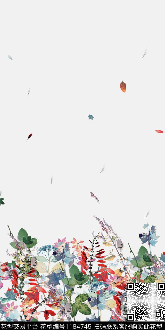 定位花植物手绘花卉数码印花华亿平台下载（图片编号: 1184745） - 瓦栏（Walan）