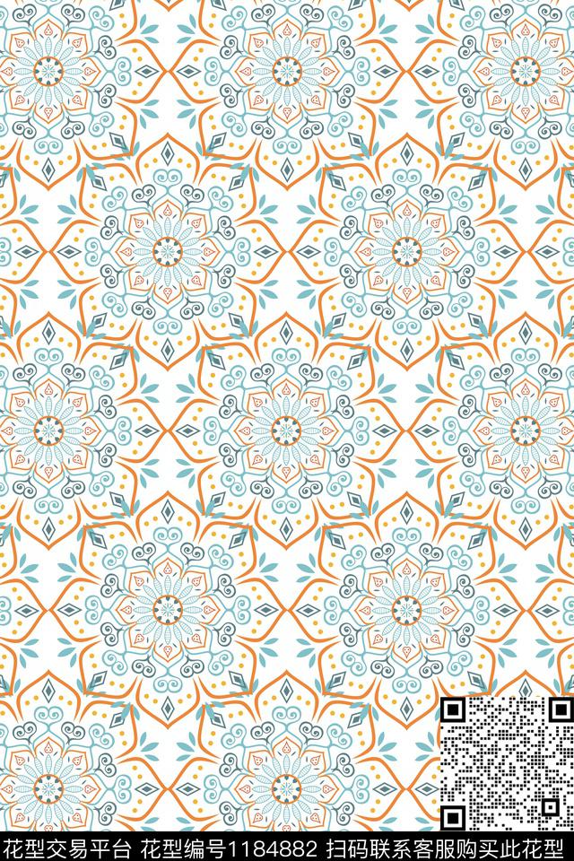 几何民族风花纹数码印花华亿平台下载（图片编号: 1184882） - 瓦栏（Walan）