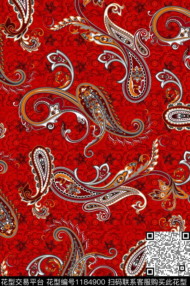 大牌风佩斯利复古数码印花华亿平台下载（图片编号: 1184900） - 瓦栏（Walan）