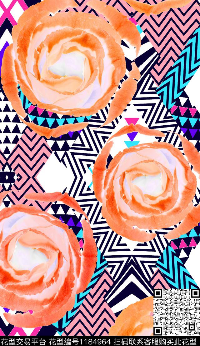 女装几何花卉数码印花华亿平台下载（图片编号: 1184964） - 瓦栏（Walan）