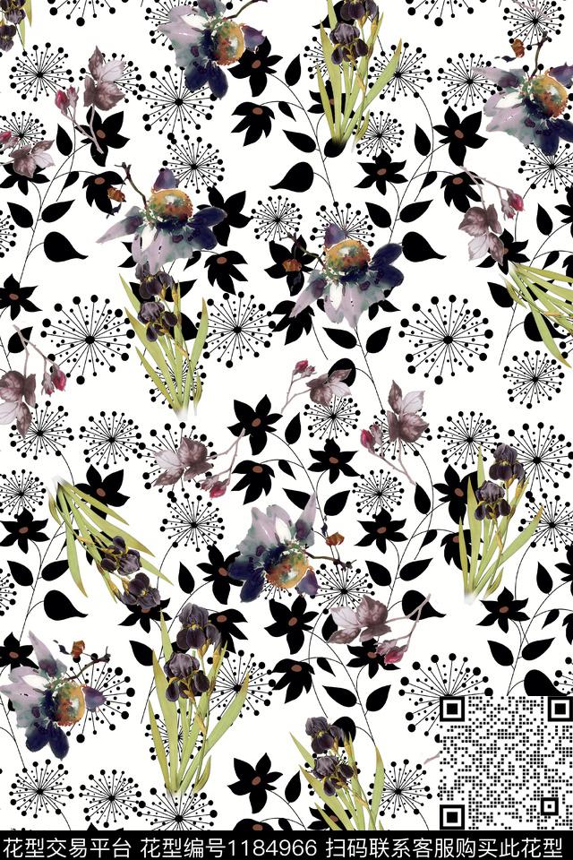 春夏华亿平台小清新白底花卉数码印花华亿平台下载（图片编号: 1184966） - 瓦栏（Walan）