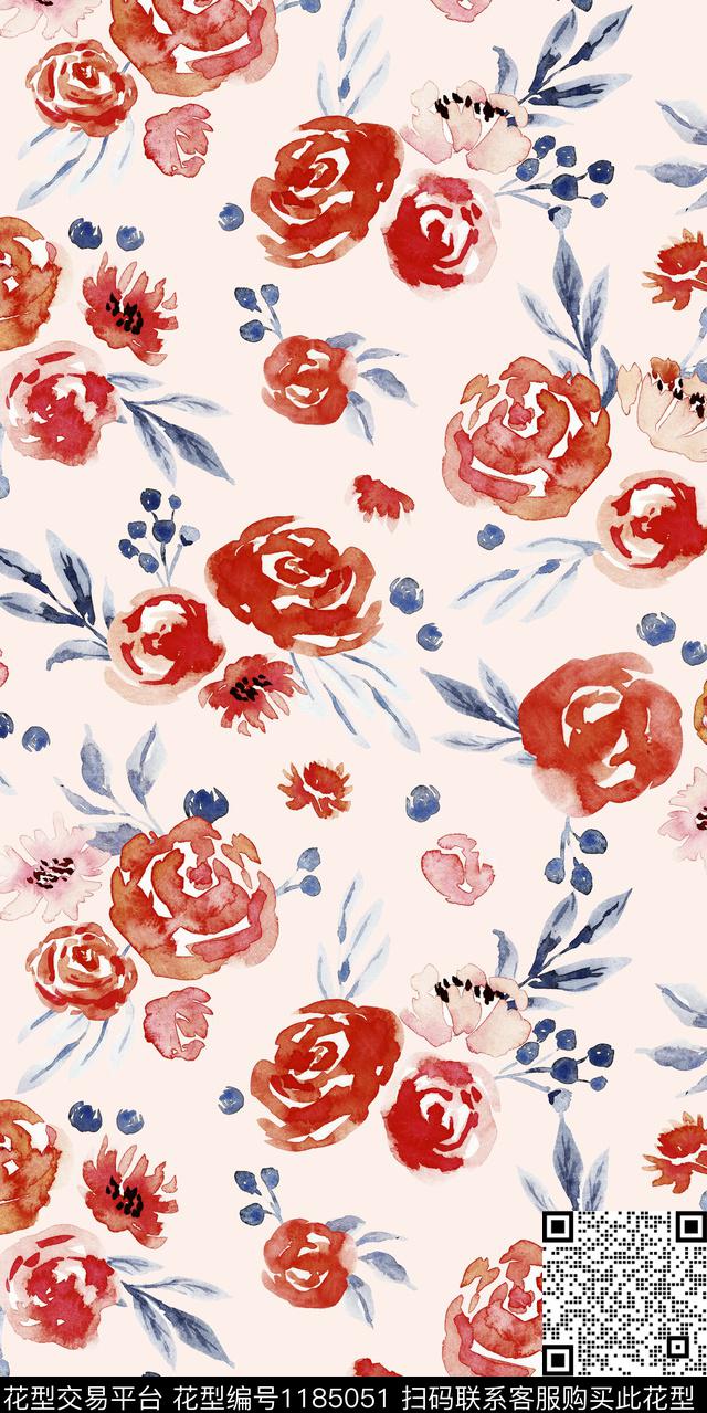 数码华亿平台清爽底花卉花卉数码印花华亿平台下载（图片编号: 1185051） - 瓦栏（Walan）