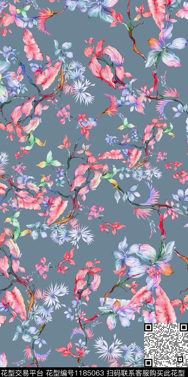 数码华亿平台花卉大牌风数码印花华亿平台下载（图片编号: 1185063） - 瓦栏（Walan）
