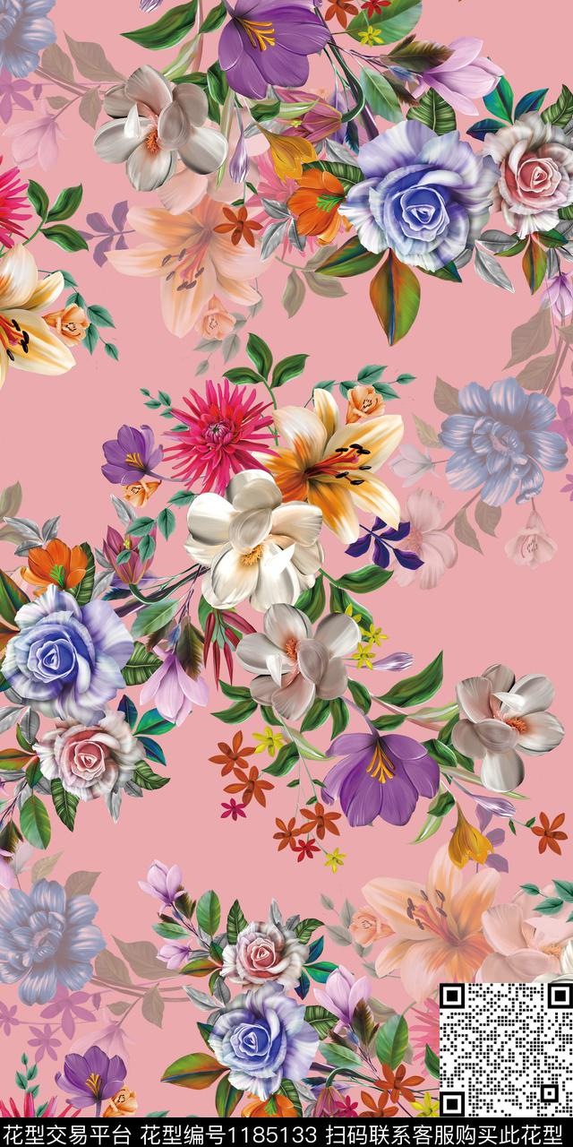 数码华亿平台花卉大牌风数码印花华亿平台下载（图片编号: 1185133） - 瓦栏（Walan）