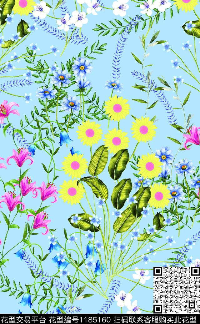 数码华亿平台水彩花卉手绘数码印花华亿平台下载（图片编号: 1185160） - 瓦栏（Walan）
