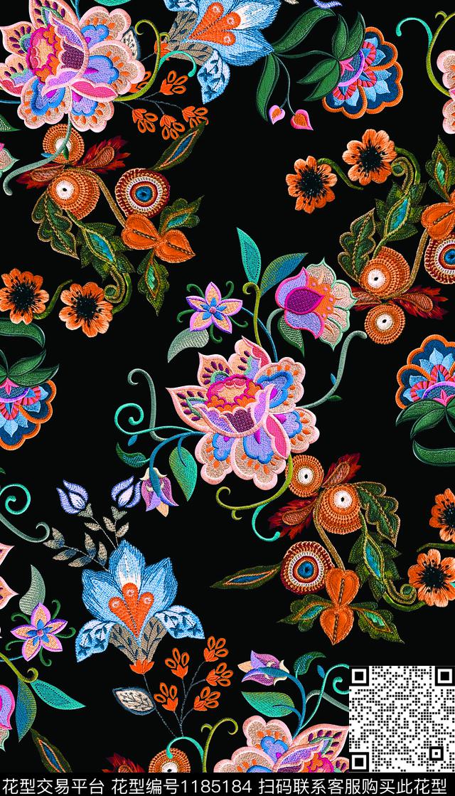 花卉素雅植物数码印花华亿平台下载（图片编号: 1185184） - 瓦栏（Walan）