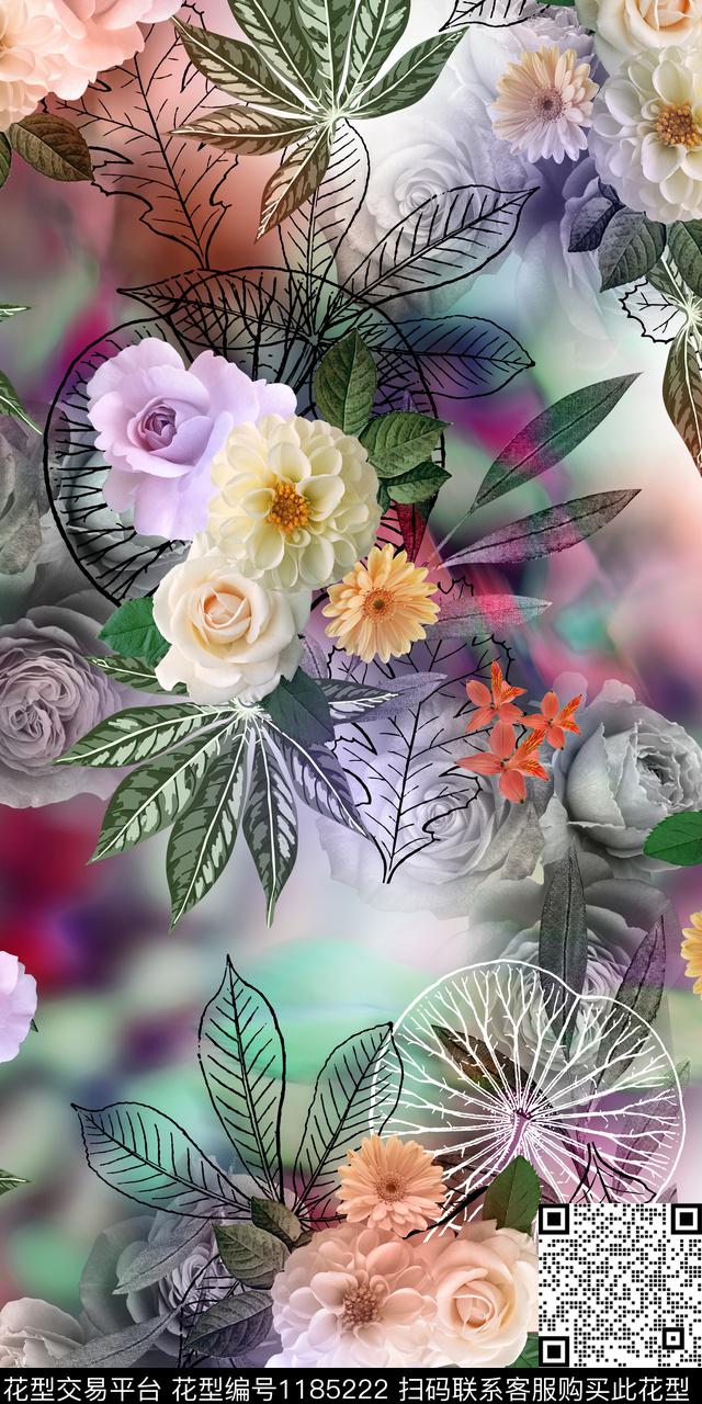 数码华亿平台女装花卉数码印花华亿平台下载（图片编号: 1185222） - 瓦栏（Walan）