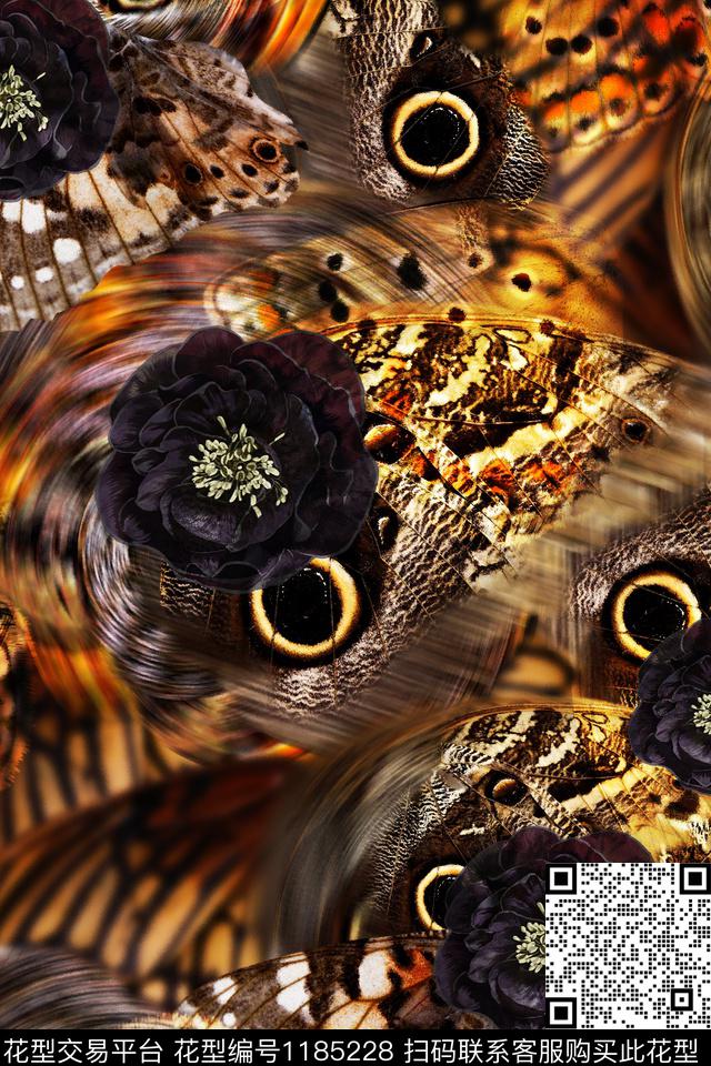 抽象花卉蝴蝶纹理数码印花华亿平台下载（图片编号: 1185228） - 瓦栏（Walan）